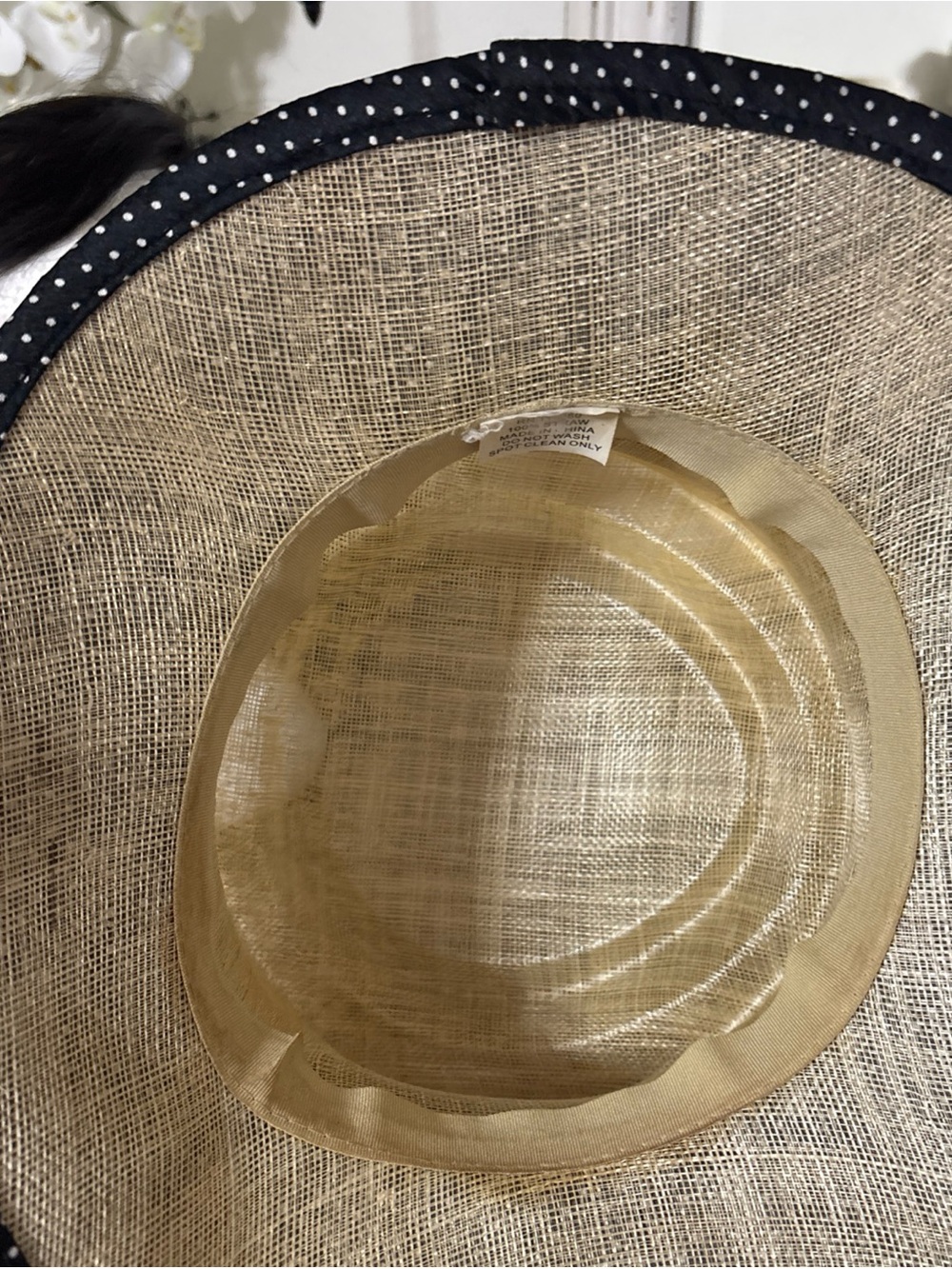 Womens Black & Natural Straw Polka Dot Wide-Brim Hat - Picture 5 of 5